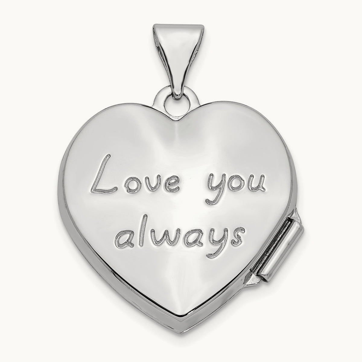 Scrolled LOVE YOU ALWAYS Heart Locket — 14K White Gold, 24.15mm