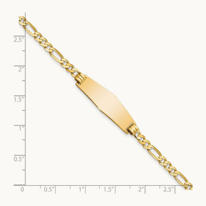 Soft Diamond Shape Flat Figaro Link ID Bracelet, 14K