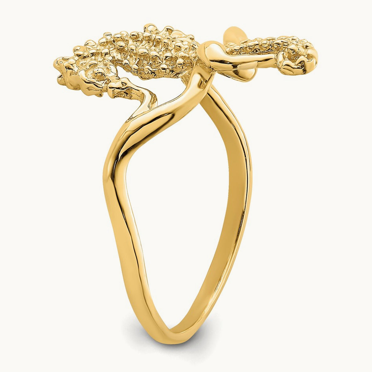 Polished / Textured / 2-D Seahorse Ring (Size 7), 14K