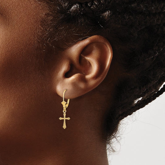 Cross Leverback Earrings — 14K Yellow Gold, 29.62mm