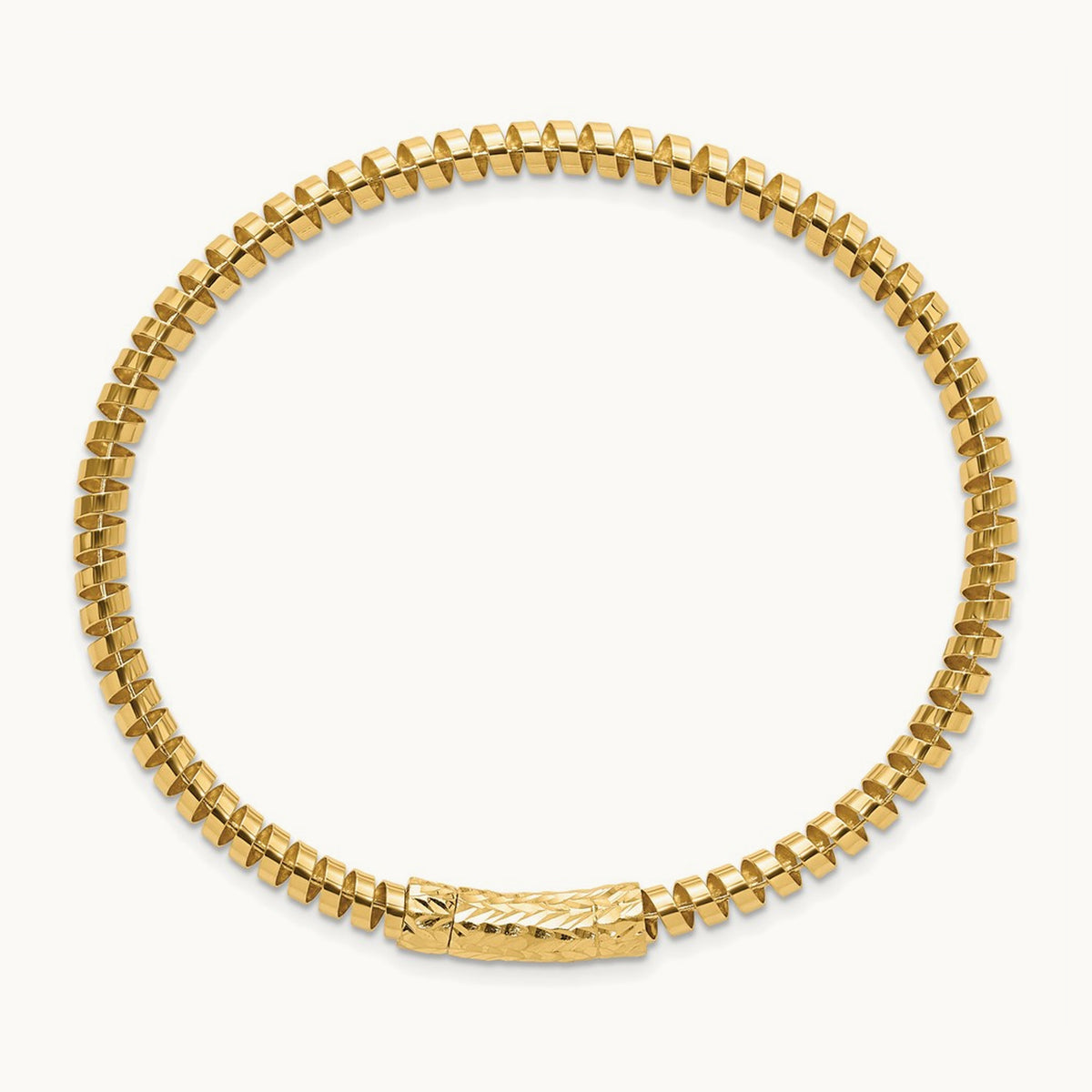Polished and Diamond-cut Fancy Spiral Bangle, 14K