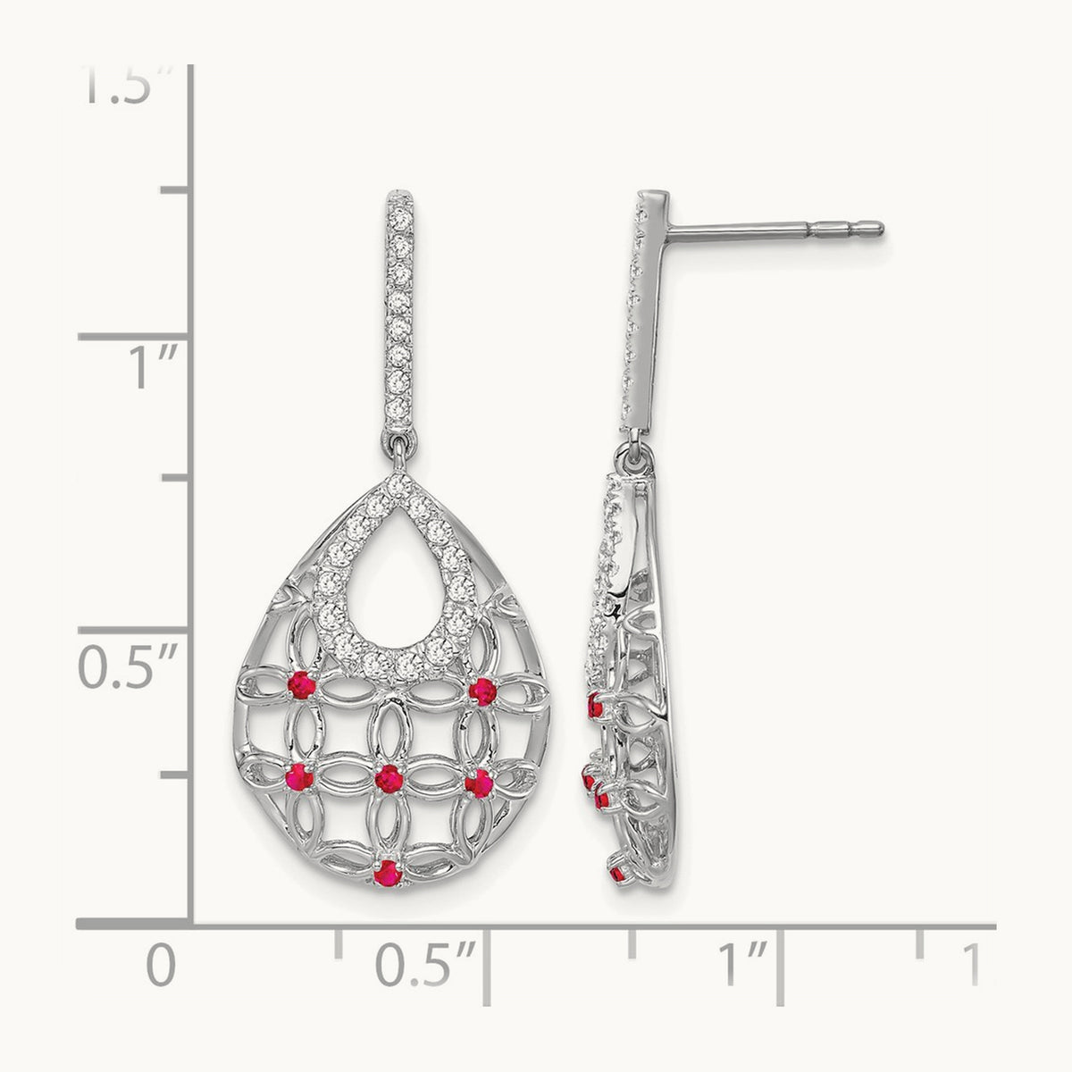 Ruby and Diamond Dangle Earrings, 14K White Gold