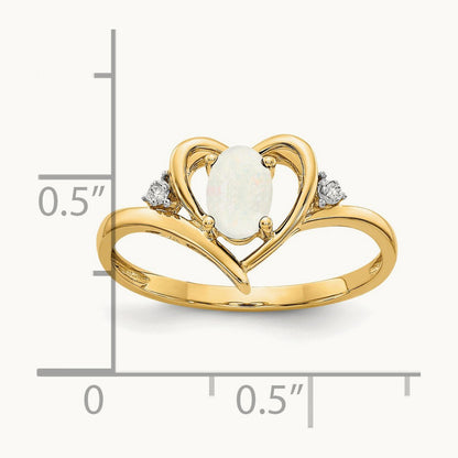 Opal and Diamond Heart Ring, 14K