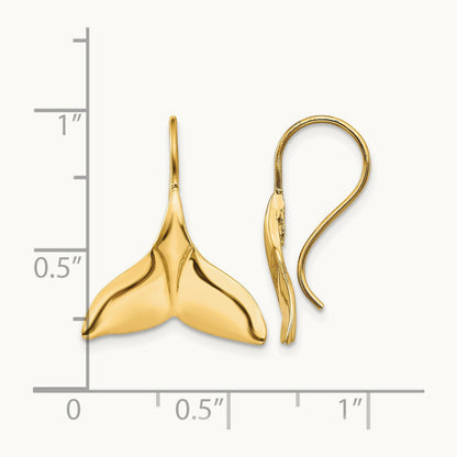 Whale Tail Wire Earrings, 14K