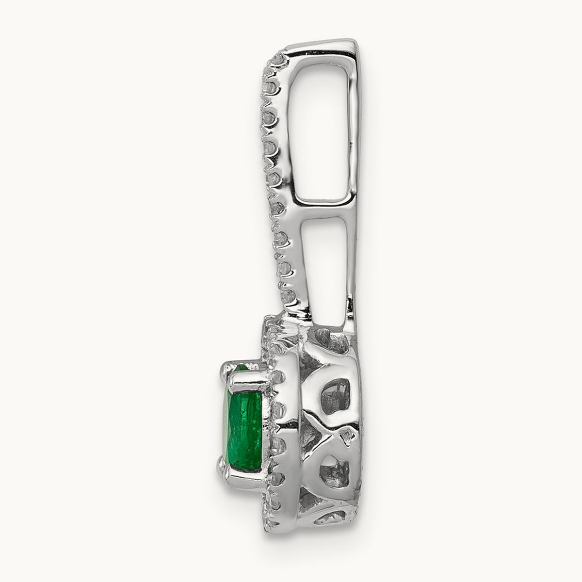 Diamond and Emerald Halo Pendant, 14K White Gold