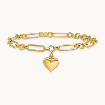 Polished Heart Charm Bracelet, 14K