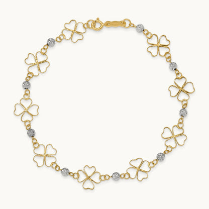 Diamond-cut Open Clovers & Beads Bracelet, 14K Two-tone