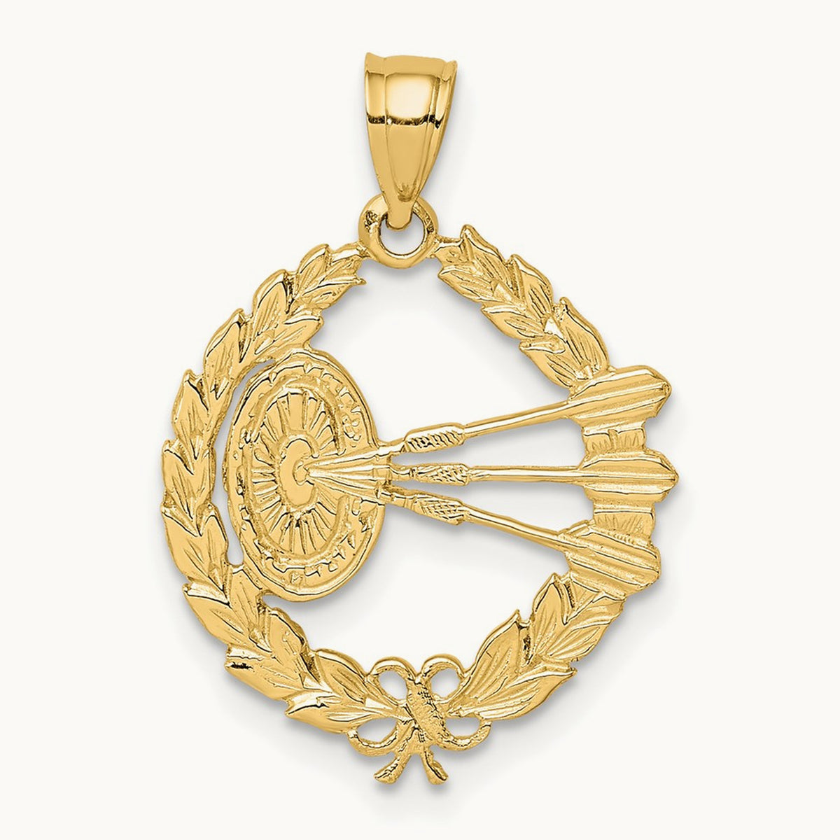 Dart Board and Darts in Leaf Design Charm, 14K