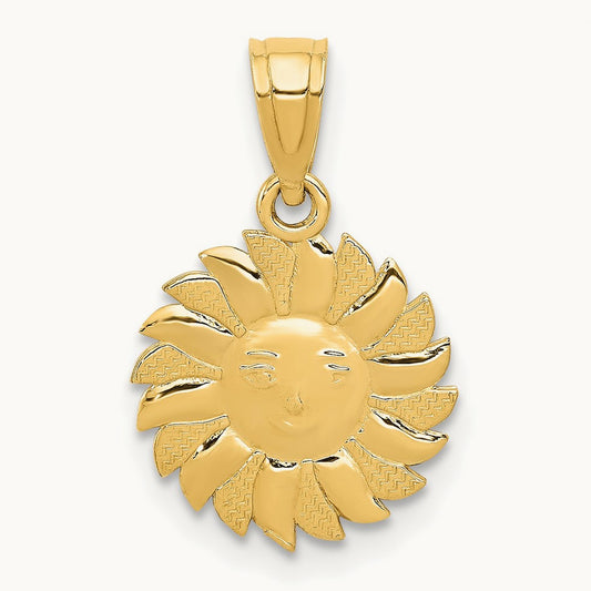 Polished Sun with Face Pendant, 14K
