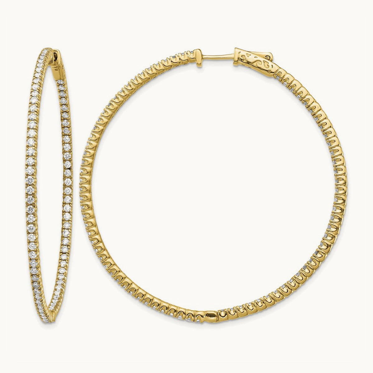 Diamond Round Hoop w/Safety Clasp Earrings, 14K