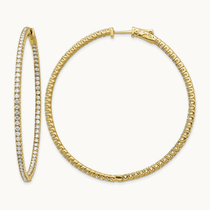 Diamond Round Hoop w/Safety Clasp Earrings, 14K