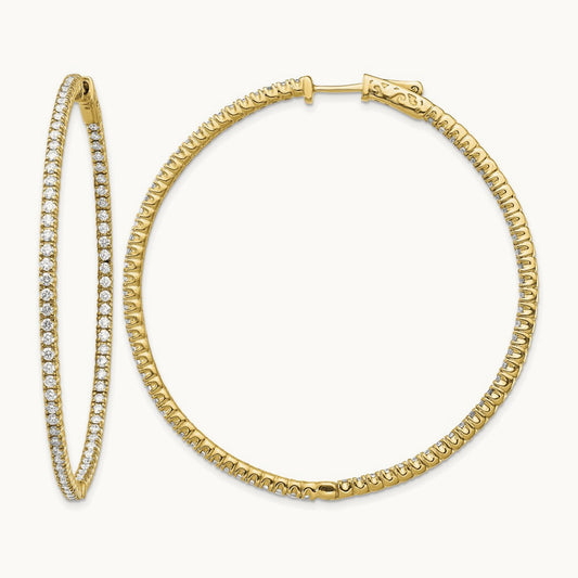 Diamond Round Hoop w/Safety Clasp Earrings, 14K