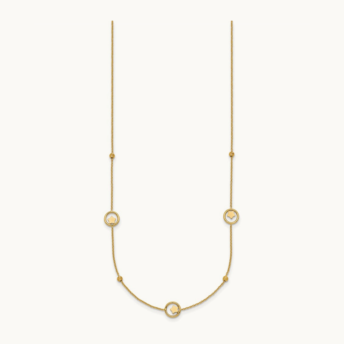 Polished Stars in Circle with D/C Beads 16.75in Necklace, 14K