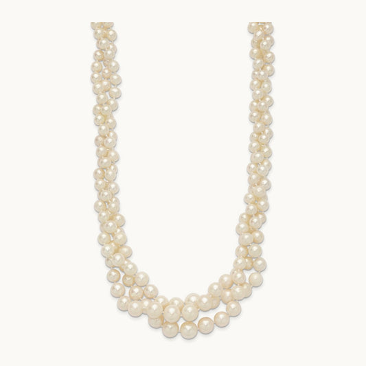 5- Semi-round White FWC Pearl Multi-strand Necklace, 9mm, 14K