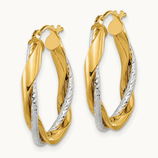 Polished Rope Twisted Oval Hoop Earrings, 14K Two-tone