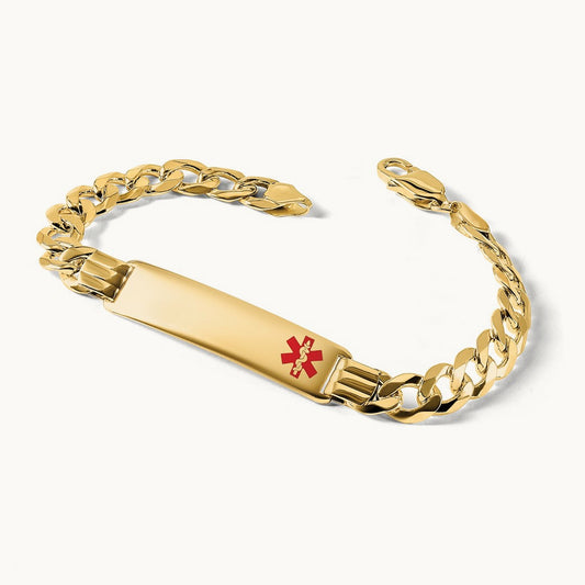 Medical Red Enamel Curb Link ID Bracelet, 14K