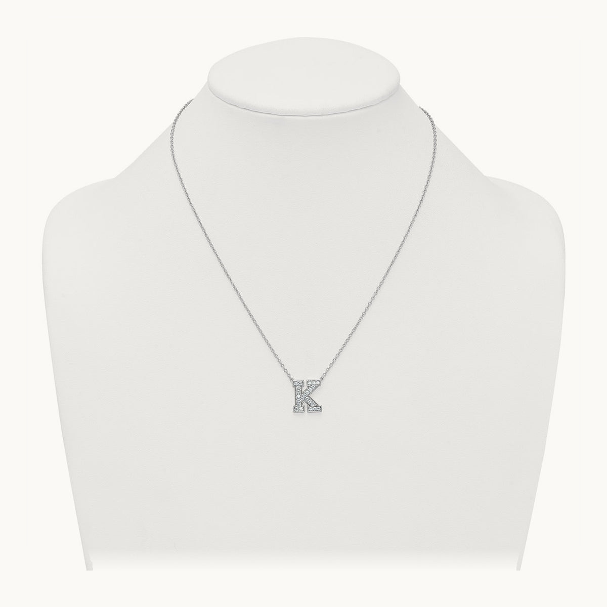 Initial Necklace — 14K White Gold, K, 1/2 ct