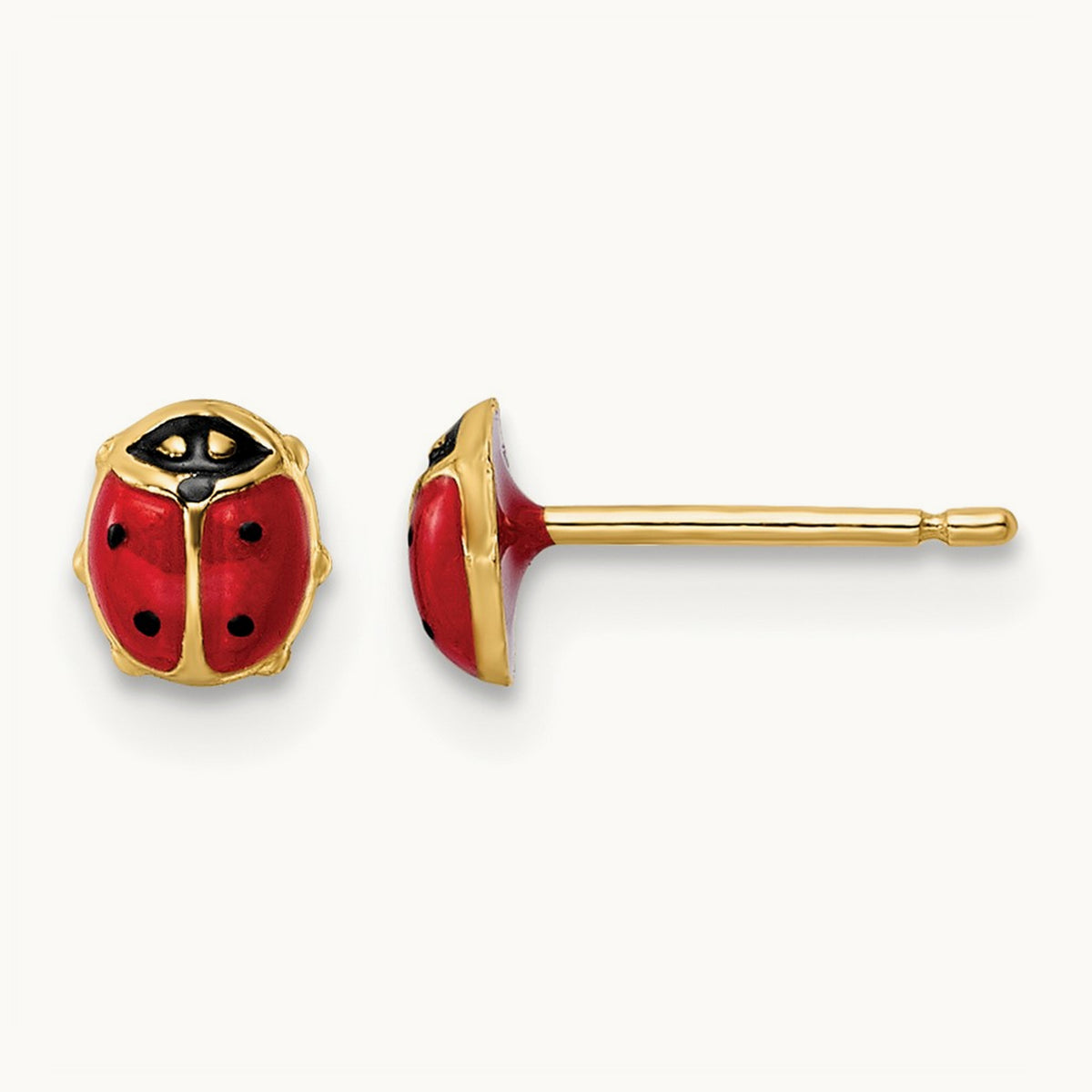 Polished Enameled Small Ladybug Post Earrings, 14K