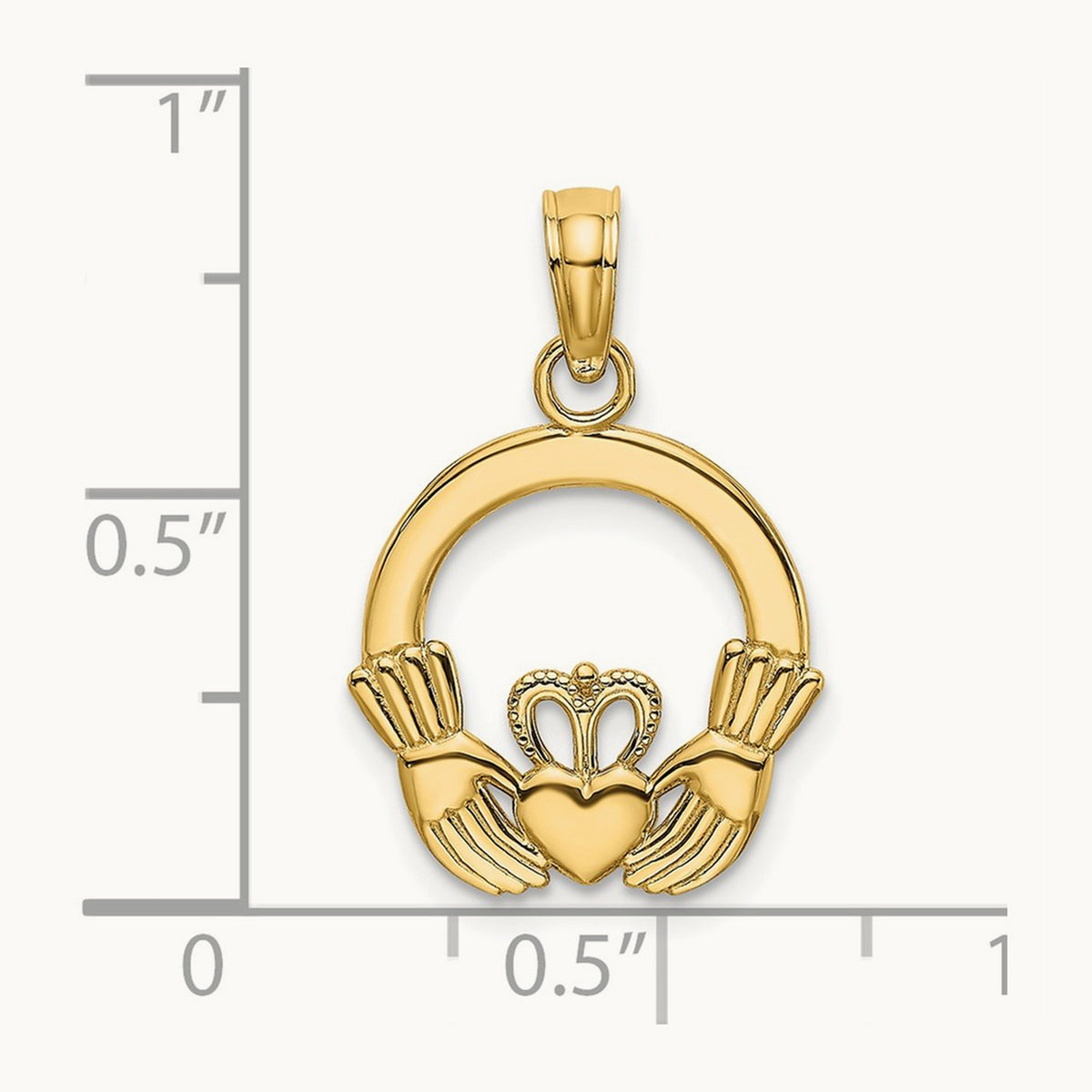Polished Round Claddagh Charm — 14K Yellow Gold