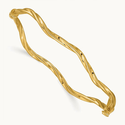 Polished Twisted Hinged Bangle Bracelet, 14K