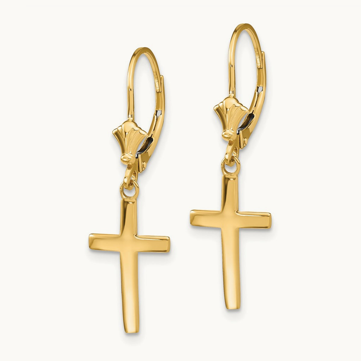 Polished Cross Leverback Earrings — 14K Yellow Gold, 33.22mm