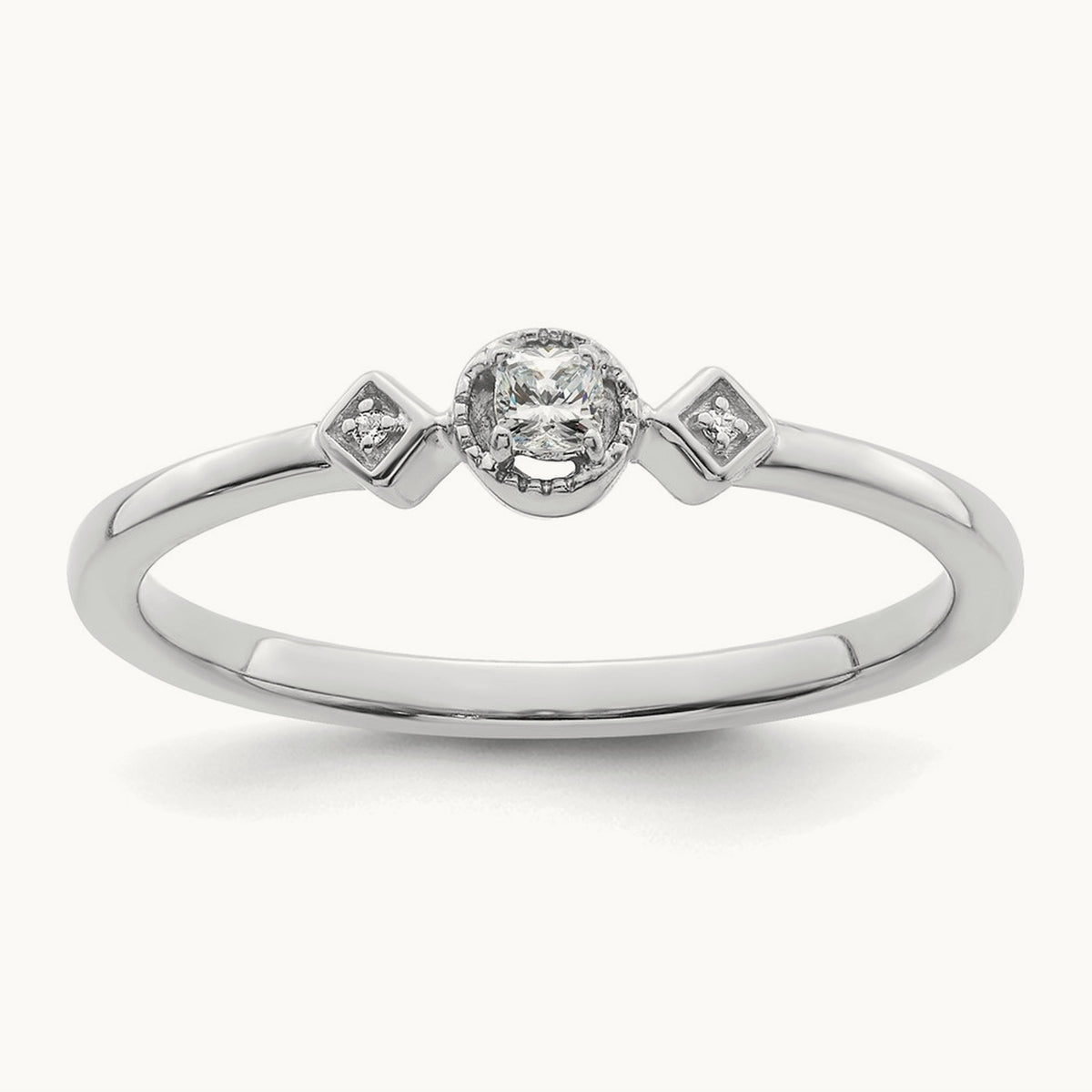 Petite Beaded Edge Cushion Ring, 0.10 ct tw — 14K White Gold