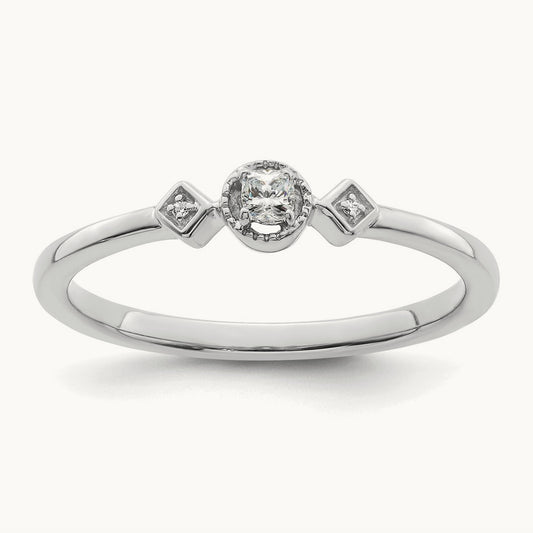 Petite Beaded Edge Cushion Ring — 14K White Gold, 7