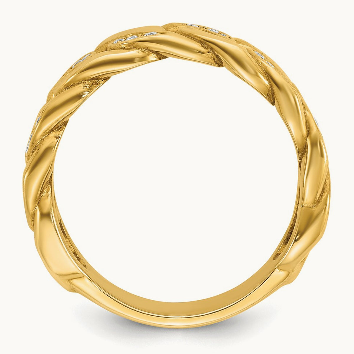 Men's Cuban Link Design Diamond Complete Ring — 14K Yellow Gold