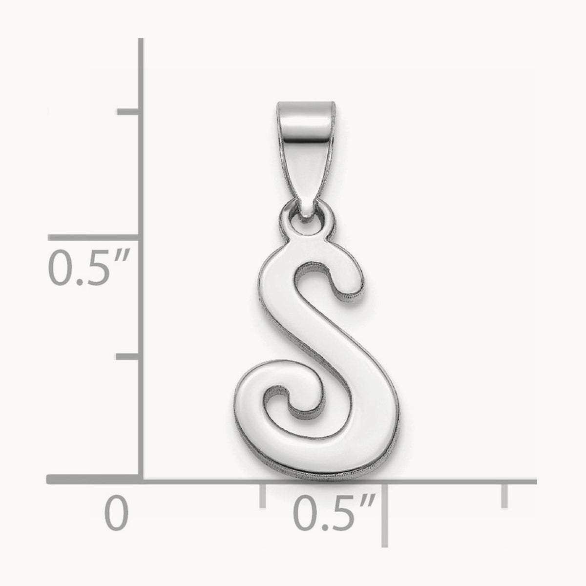 White Gold Script Letter S Initial Pendant, 14K White Gold