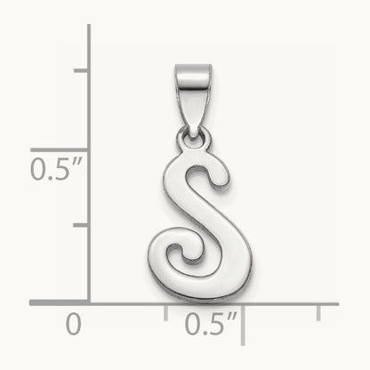 White Gold Script Letter S Initial Pendant, 14K White Gold