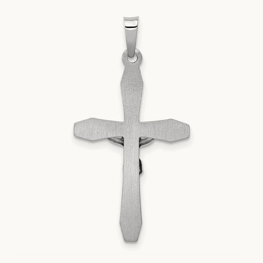 Polished INRI Crucifix Pendant, 14K White Gold