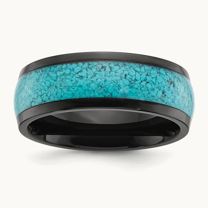 Polished Black IP-plated with Turquoise Inlay Band, 8mm, Titanium