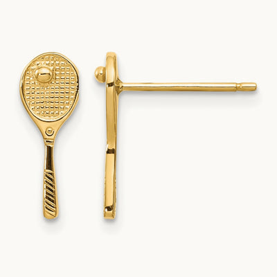Mini Tennis Racquet w/Ball Post Earrings, 14K