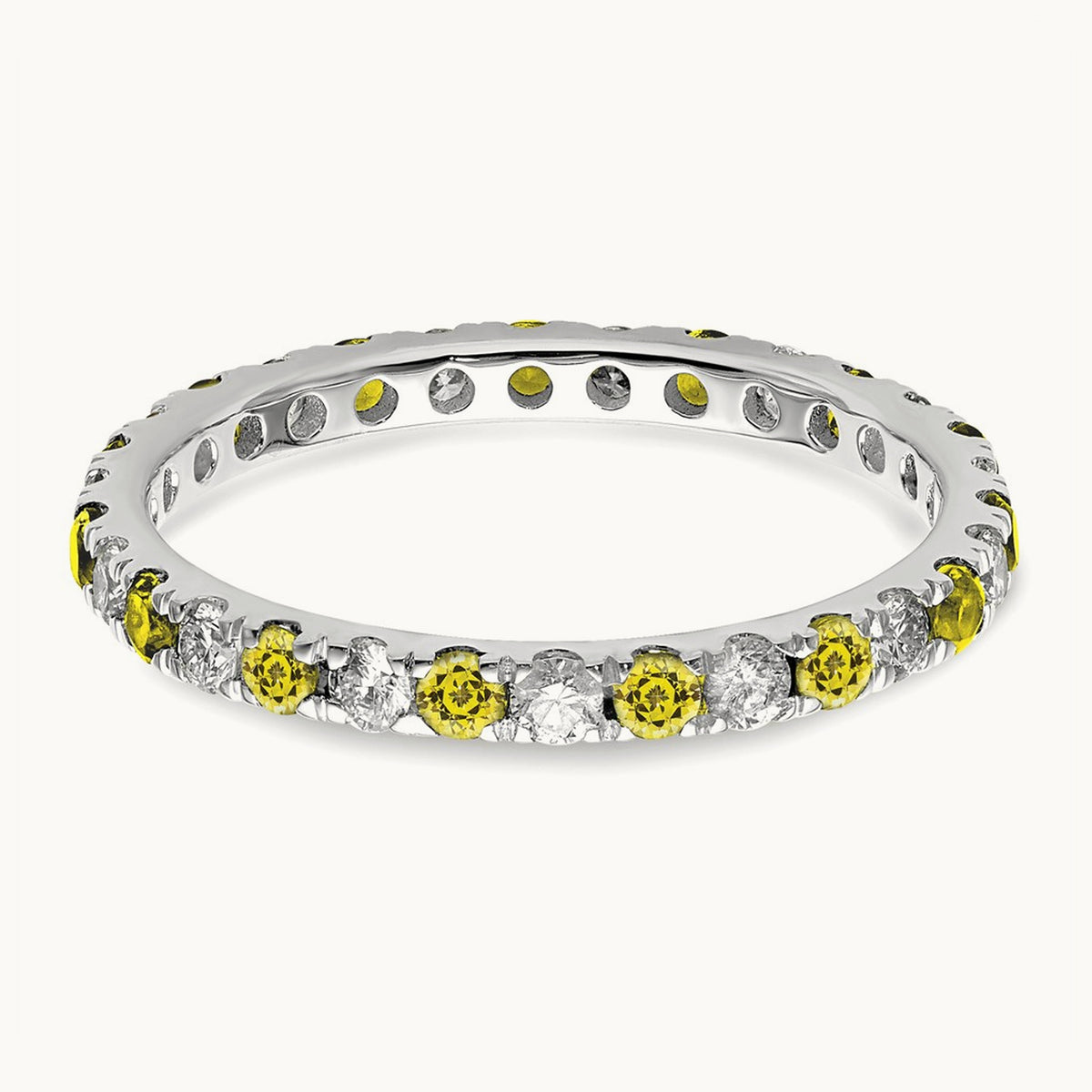 Created Yellow Sapphire Eternity Band, 0.25-0.50 ct tw Lab-Grown Diamond — 14K White Gold