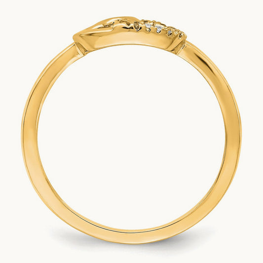 Diamond Double Heart Ring — 14K Yellow Gold, 7