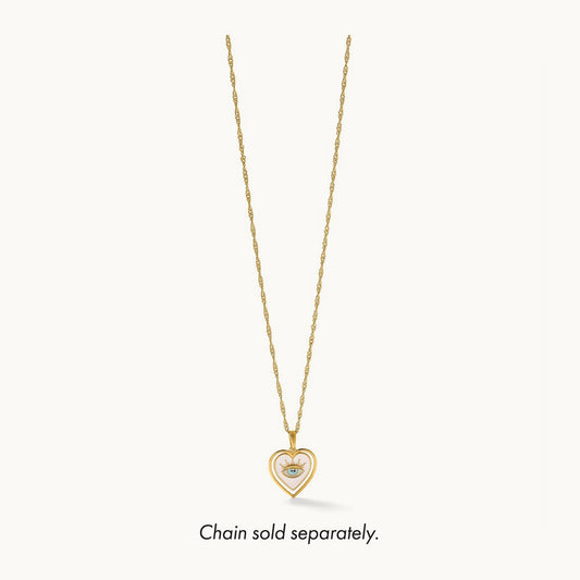 Polished Multi Color Enamel Eye In Heart Charm, 14K with White Rhodium