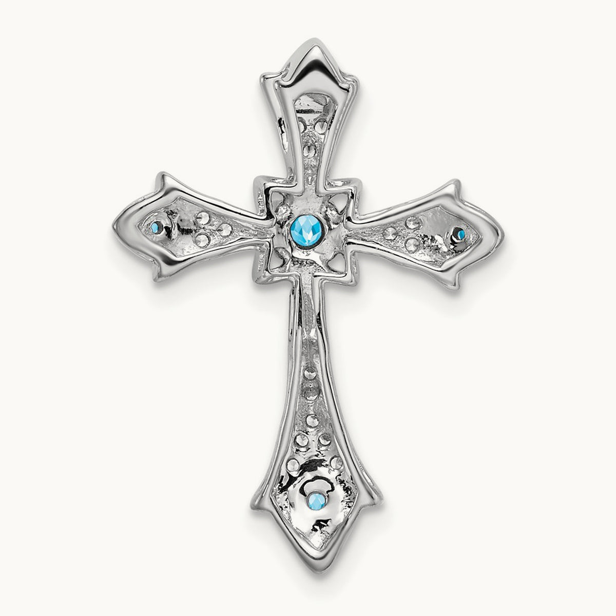 Blue Topaz and Diamond Fleur de Lis Cross Chain Slide, 14K White Gold
