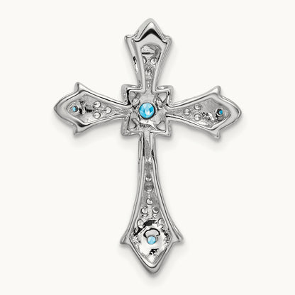 Blue Topaz and Diamond Fleur de Lis Cross Chain Slide, 14K White Gold