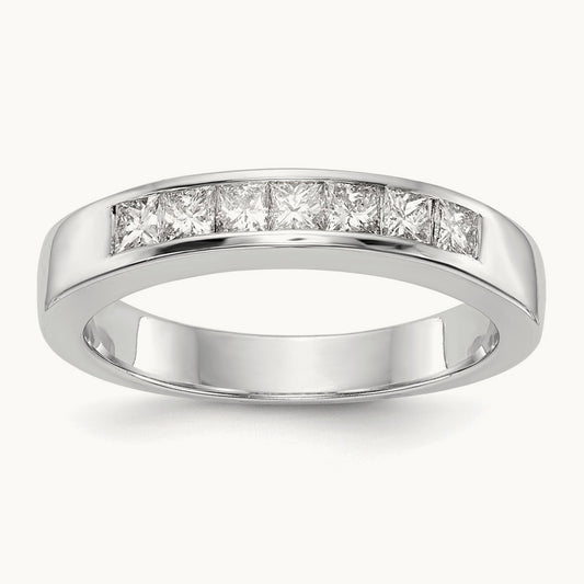 7-Stone Diamond Channel Band, 14K White Gold