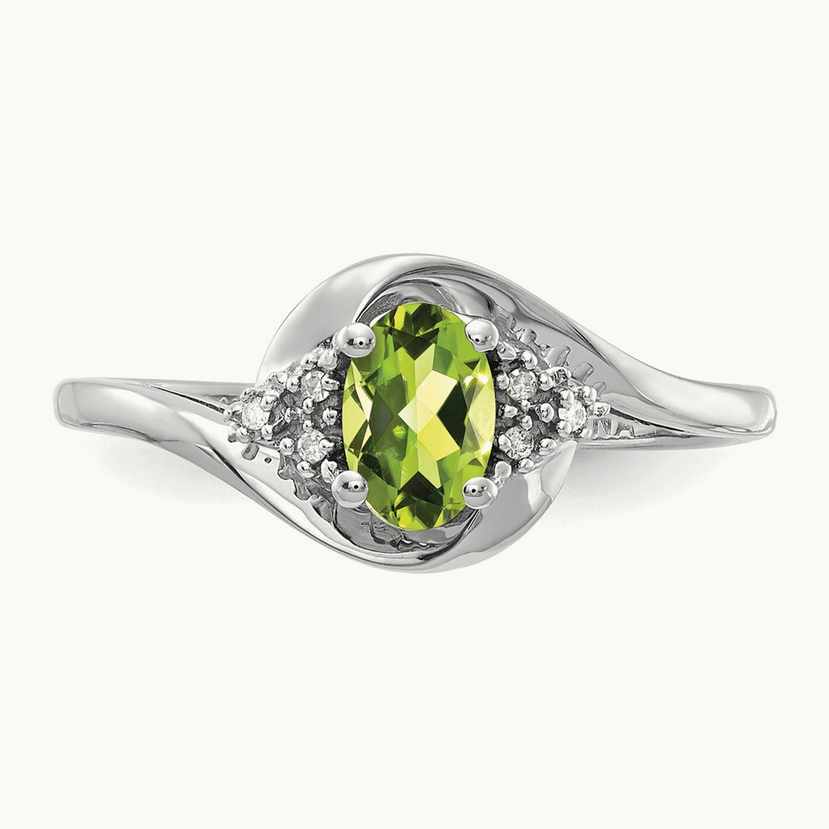 Peridot and Diamond Ring, 14K White Gold