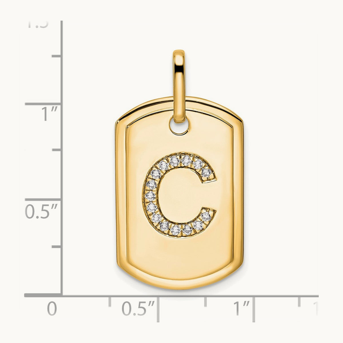 Diamond Dog Tag Charm — 14K Yellow Gold, C
