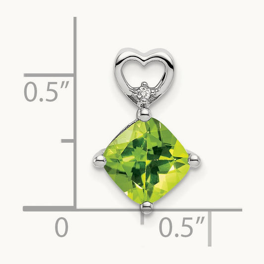 Peridot and Diamond Heart Chain Slide, 14K White Gold