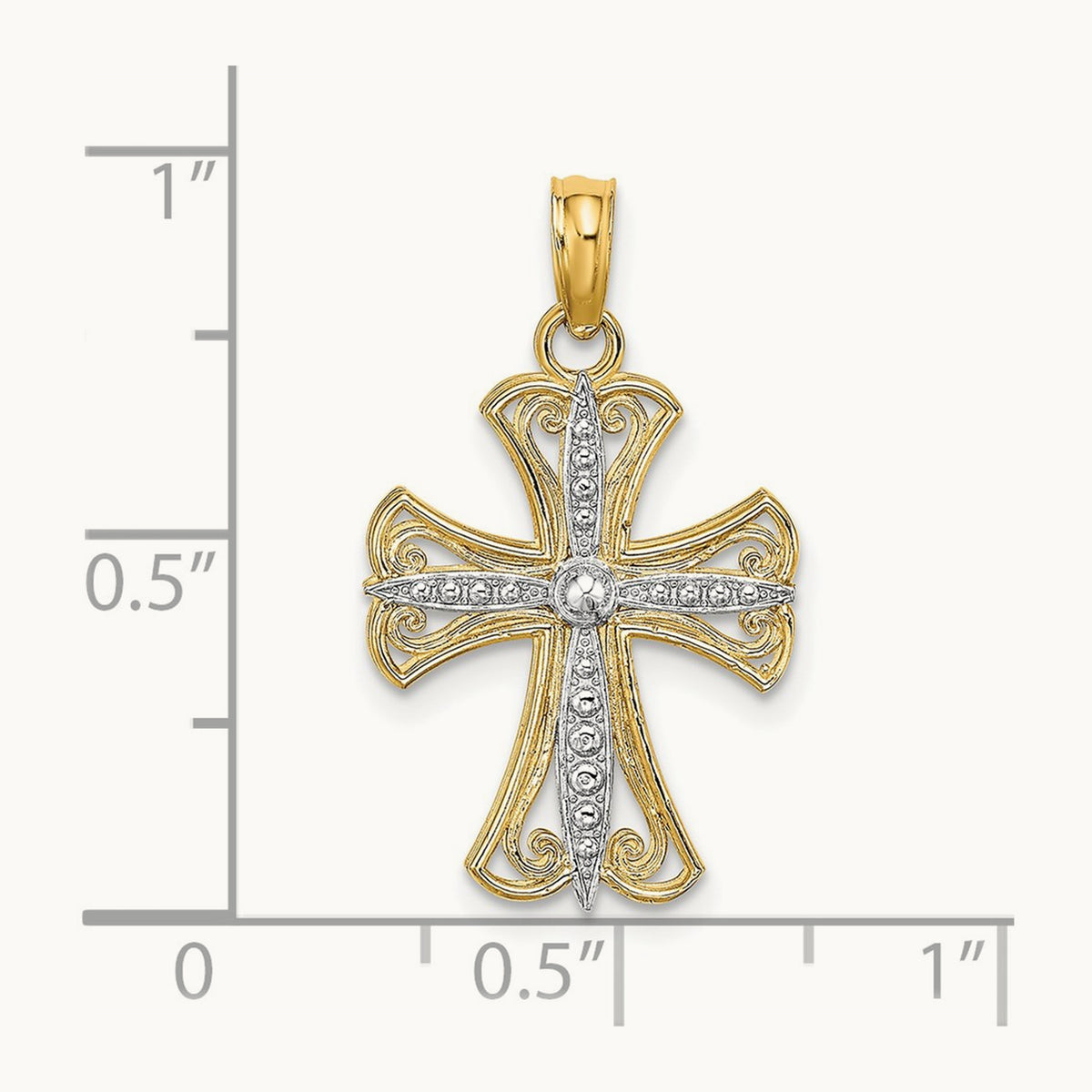 Textured Cross Charm — 14K Two-Tone Gold, 17.8mm