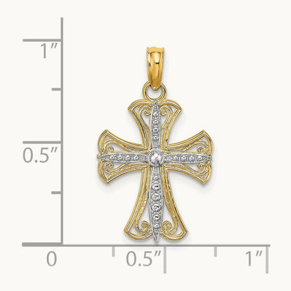 Textured Cross Charm — 14K Two-Tone Gold, 17.8mm