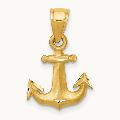 Diamond-cut Anchor Pendant, 14K