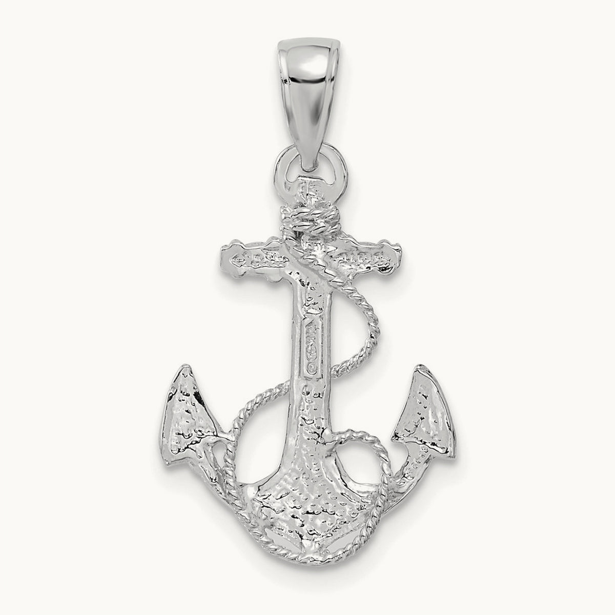 Solid Polished Anchor Pendant — 14K White Gold, 27mm