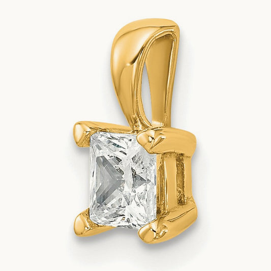 Princess Four-Prong Pendant, 1/2-5 ct Lab-Grown Diamond — 14K Yellow Gold