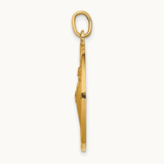 Solid Polished/Satin Large Round St. Jude Thaddeus Medal, 14K