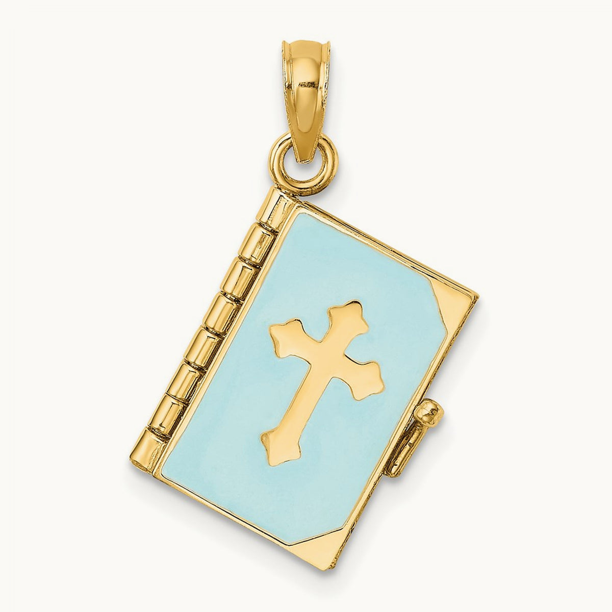 3-D Blue Enamel Bible Book w/ Moveable Pages Charm, 14K