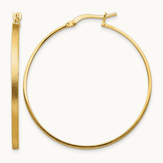 Brushed and Polished Hoop Earrings, 2mm, 14K